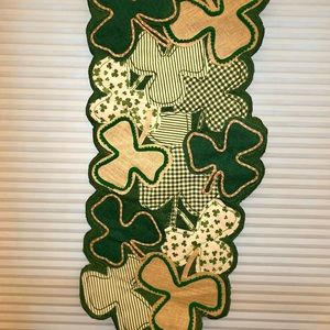 St. Patricks Day Shamrock Table Runner, 14” X 36”, Shamrocks Table Runner